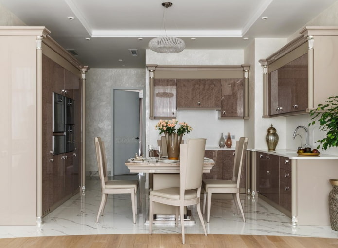 Light kitchen with brown facades