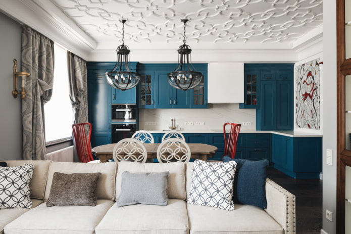 Kitchen-living room with a bright set
