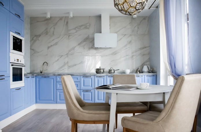 Wall above the work area under marble