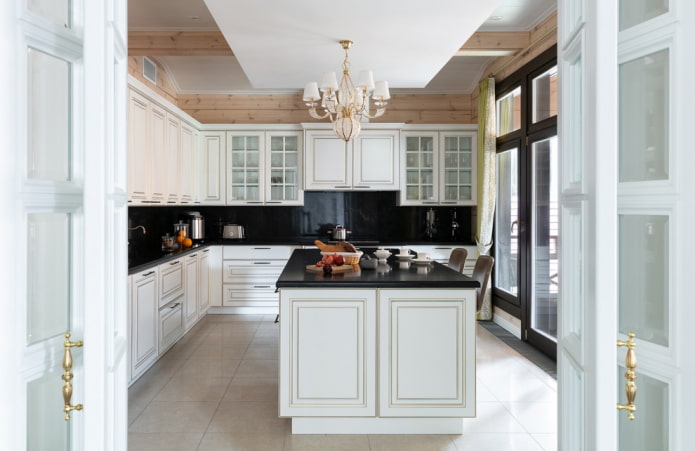 Massive island in the kitchen in a country house