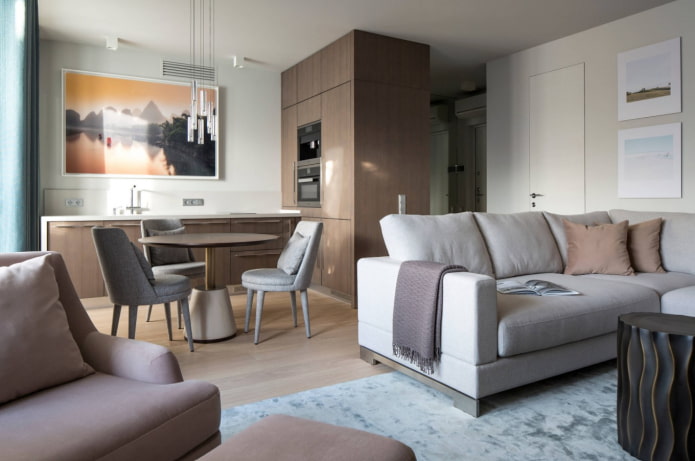 sofa with its back to the kitchen