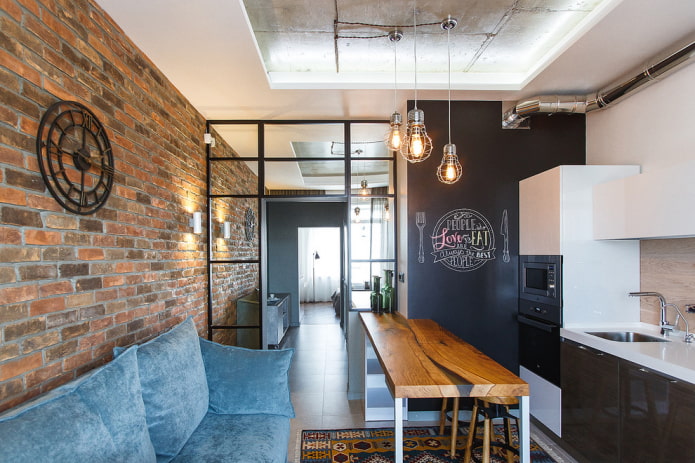zoning of a kitchen-living room of 12 square meters