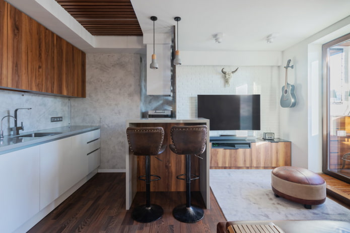 zoning of a kitchen-living room of 12 square meters