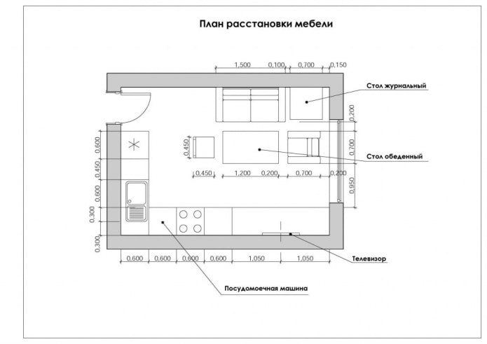 planning a kitchen-living room of 12 square meters