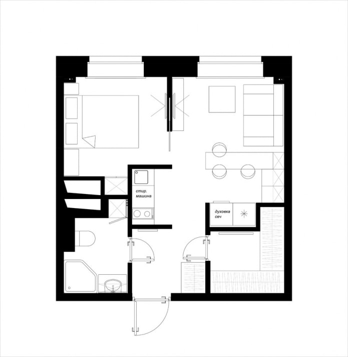 planning a kitchen-living room of 12 square meters