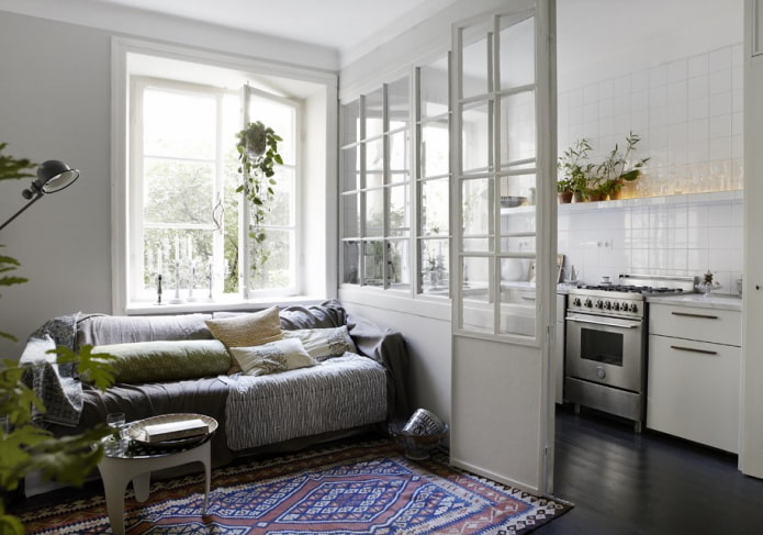 zoning of a kitchen-living room of 12 square meters
