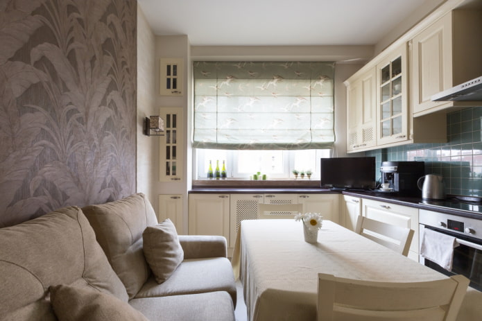design of a square kitchen-living room