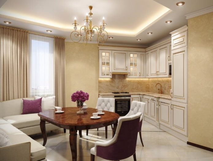 kitchen-living room design in a classic style