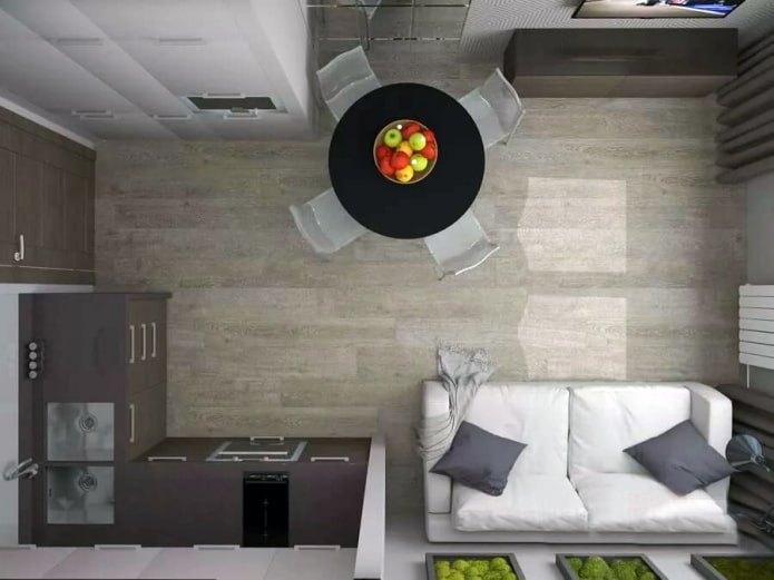 Layout of a kitchen-living room