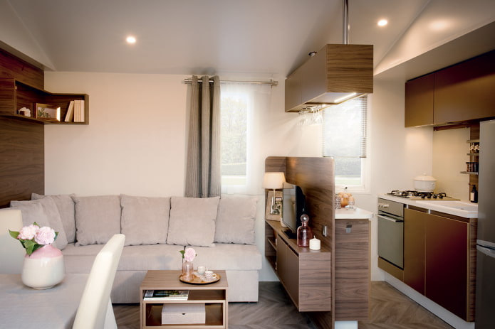 zoning of a kitchen-living room of 15 square meters