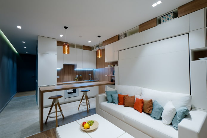 zoning of a kitchen-living room of 15 square meters