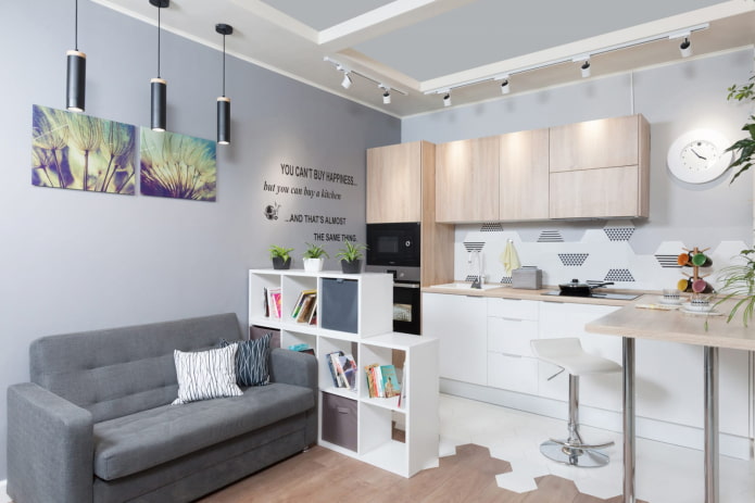 zoning of a kitchen-living room of 15 square meters