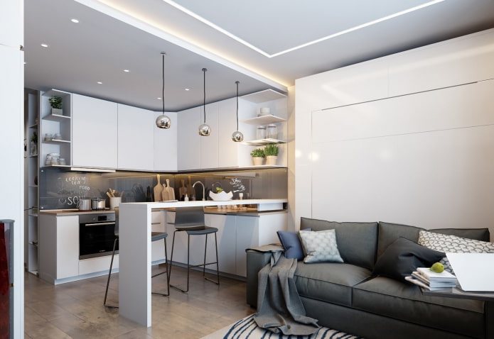 zoning of a kitchen-living room of 15 square meters