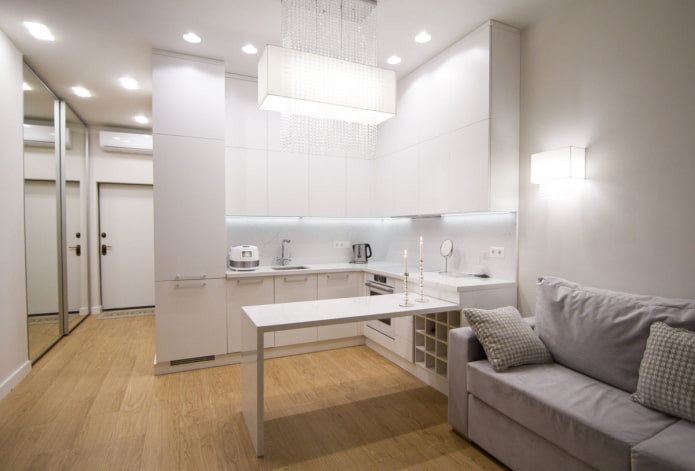 interior of kitchen-living room 15 square meters in high-tech style