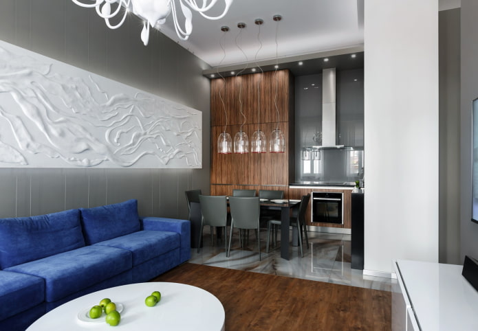 interior of a 15-square-meter kitchen-living room in a modern style