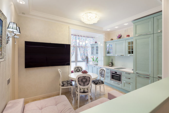 kitchen-living room 16 sq. m with a loggia