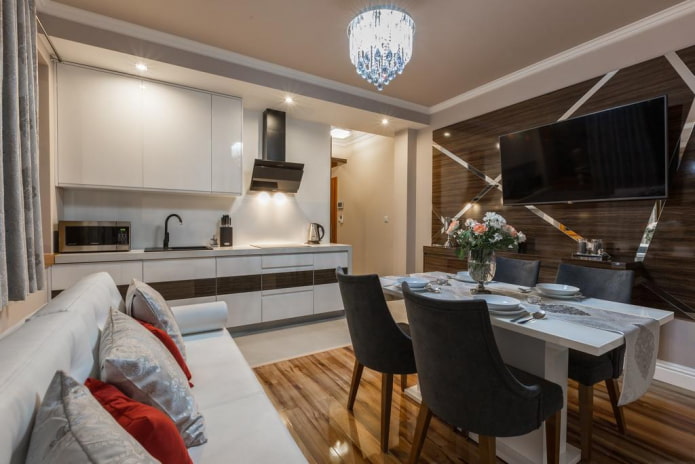 square kitchen-living room of 16 sq