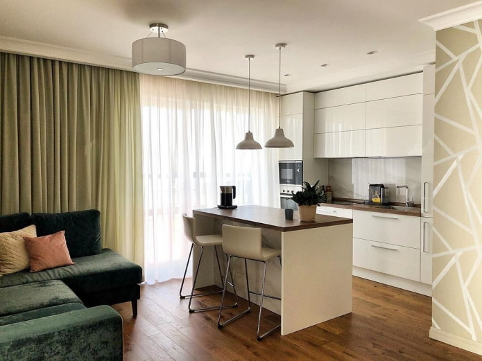 zoning of a kitchen-living room of 16 square meters