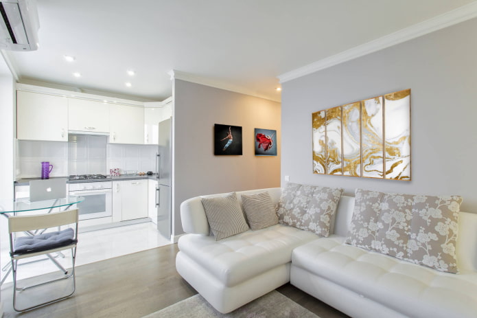 Corner sofa with its back to the wall
