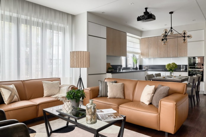 furniture arrangement in the kitchen-living room interior