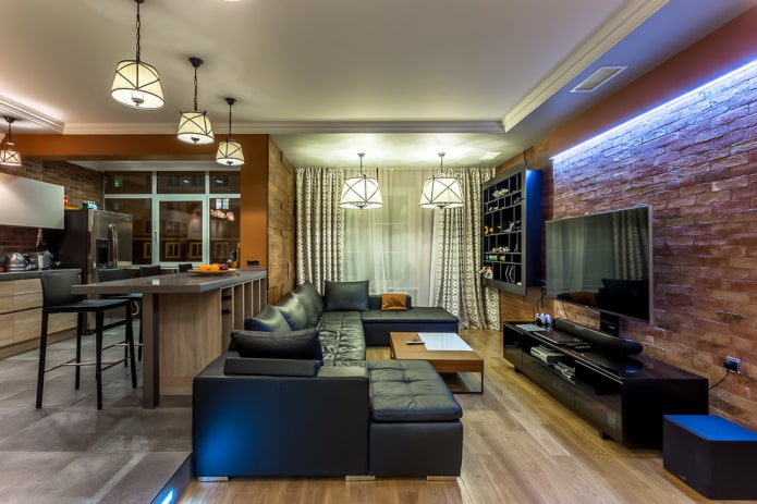 zoning of a kitchen-living room of 30 square meters