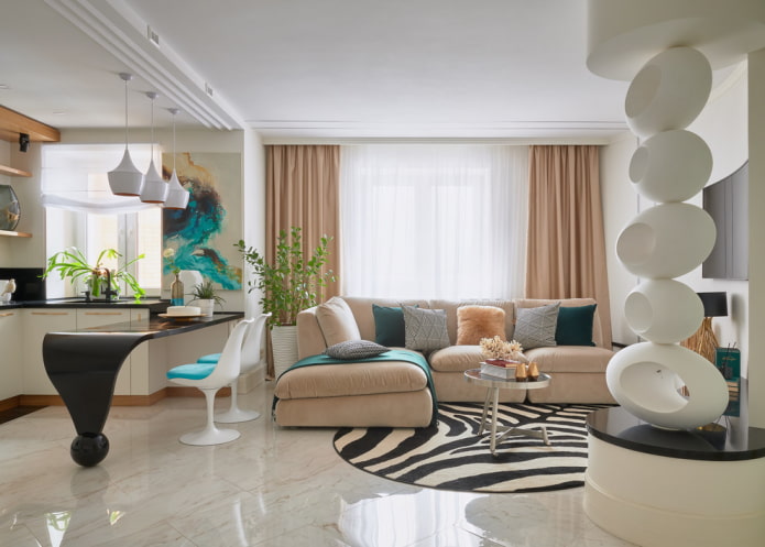 zoning of a kitchen-living room of 30 square meters
