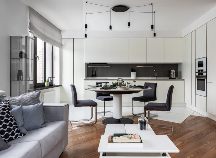 furniture arrangement in the interior of the kitchen-living room