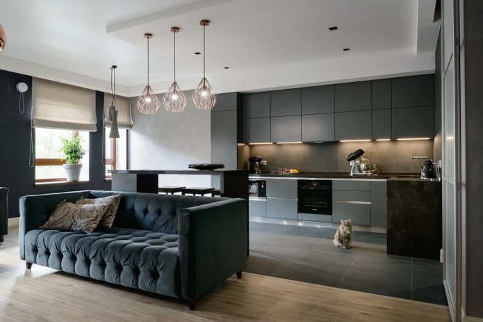 zoning of a kitchen-living room of 30 square meters