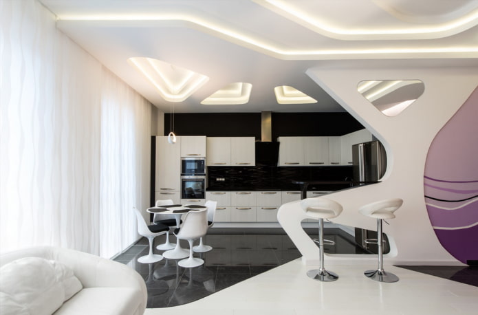 kitchen-living room design in high-tech style
