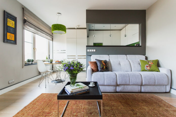 zoning of a kitchen-living room of 30 square meters
