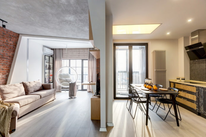loft style kitchen-living room design