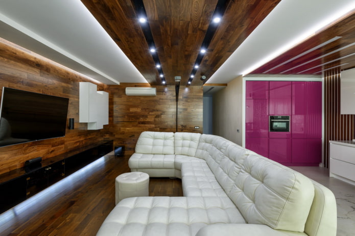 square kitchen-living room design