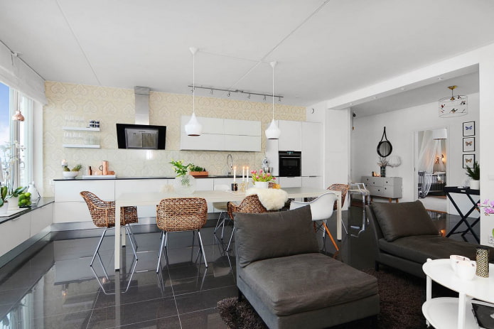 kitchen-living room design in Scandinavian style