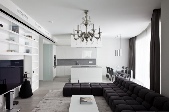 kitchen-living room design in minimalist style