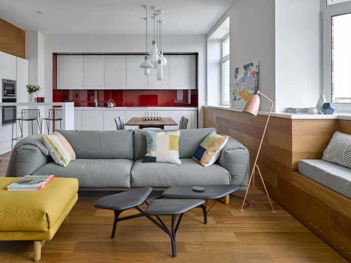furniture arrangement in the interior of the kitchen-living room