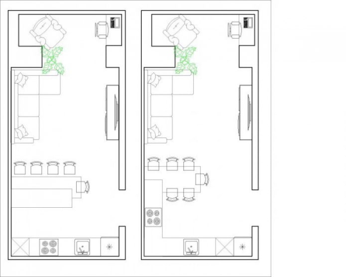 planning of a kitchen-living room of 30 square meters
