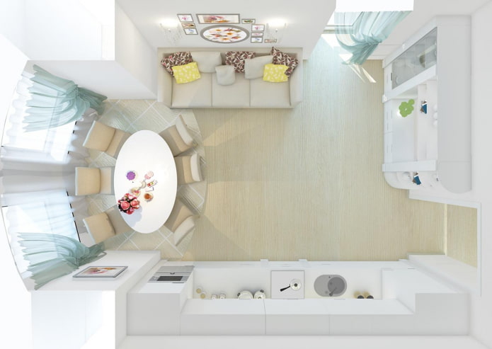 Layout of a kitchen-living room of 30 sq m