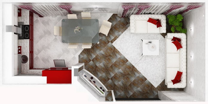 Layout of a kitchen-living room of 30 sq m
