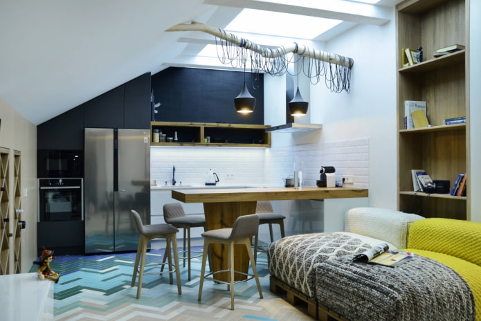 Kitchen-living room in the attic