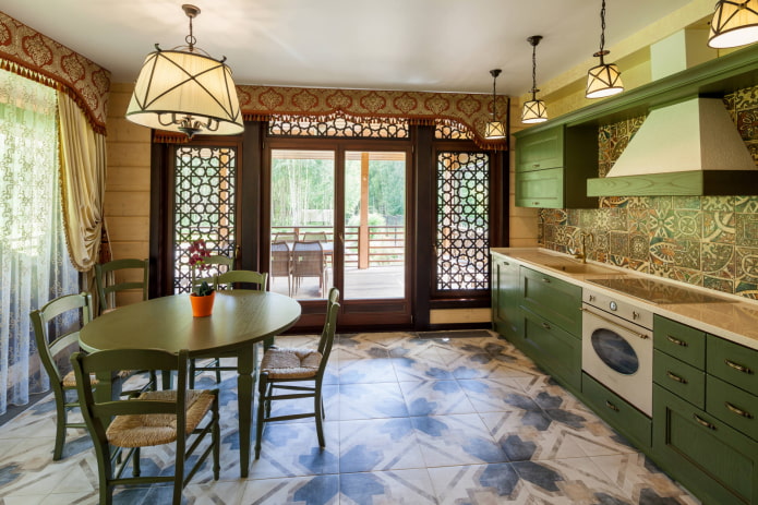 Kitchen-dining room with pendant lamps