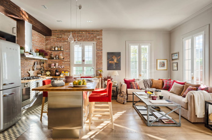 room with a brick wall