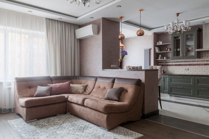 zoning of a combined kitchen-living room