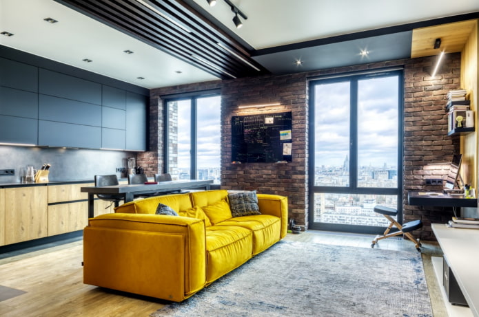 bright sofa in the loft style