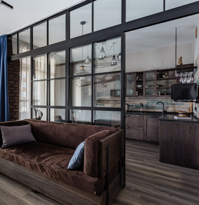 glass partition in loft interior