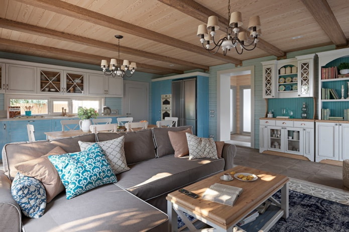 interior of the kitchen-living room in the Provence style