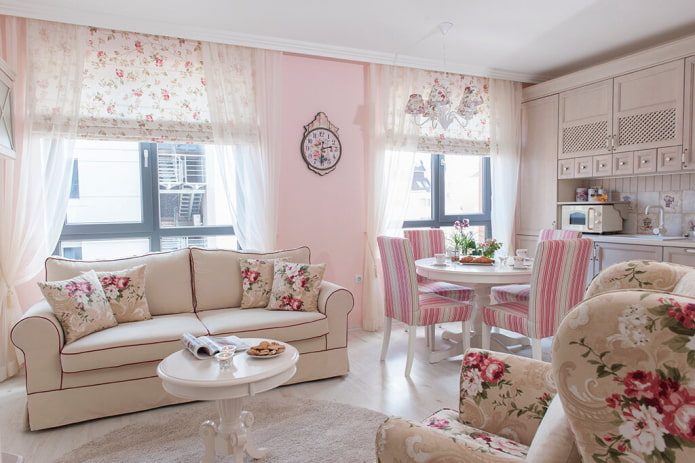 design of a small kitchen-living room in the Provencal style