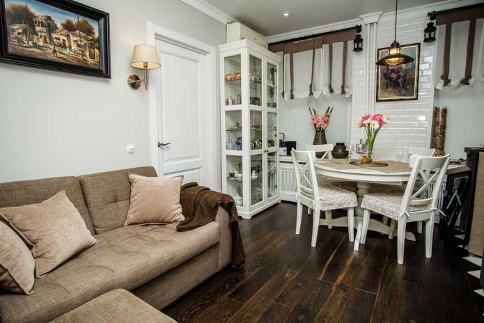 design of a small kitchen-living room in the Provencal style