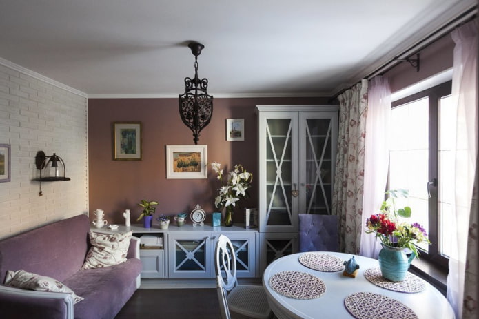 design of a small kitchen-living room in the Provencal style
