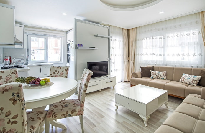 design of a small kitchen-living room in the Provencal style