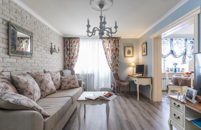 interior design of a kitchen-living room in a Provencal style